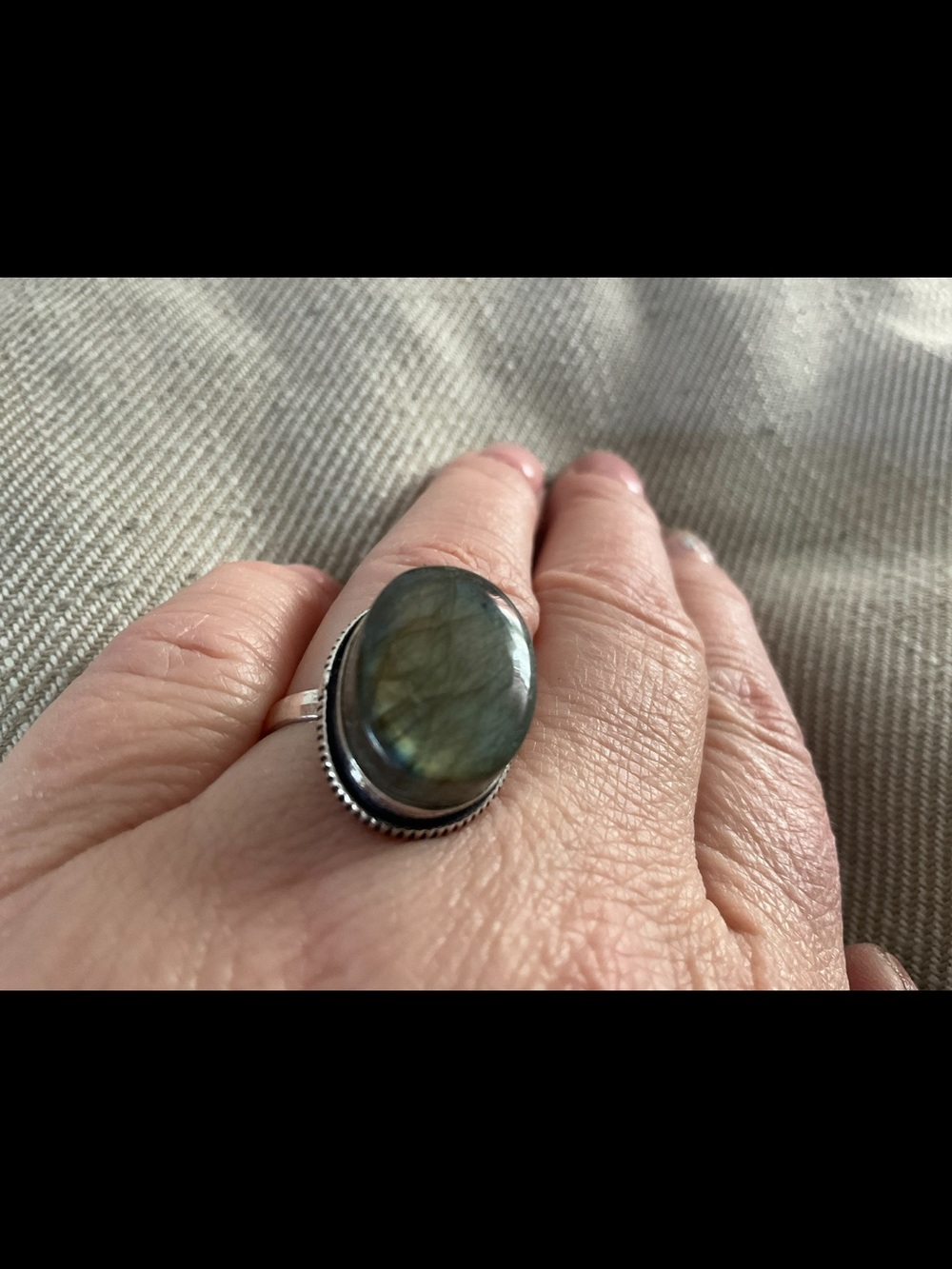 Labradorite Oval Silver Ring - Green Blue